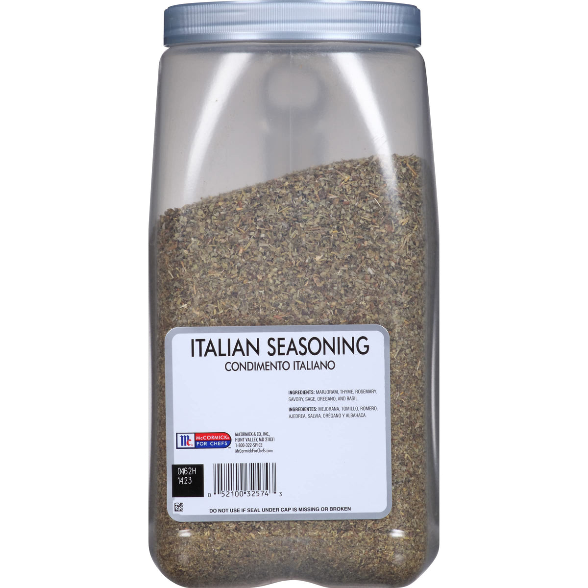 McCormick Culinary Italian Seasoning label close-up, kosher and MSG-free.