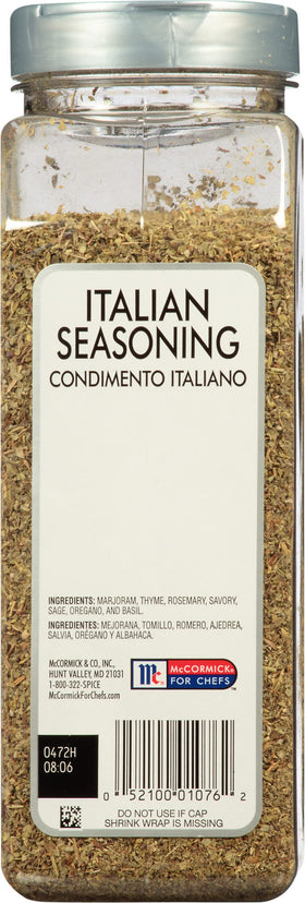 Close-up of Italian Seasoning label with premium herbs blend for meatballs and vegetables
