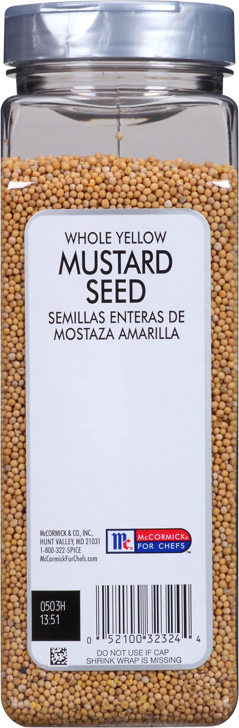 Kosher allergen-free label on McCormick Culinary mustard seed packaging.