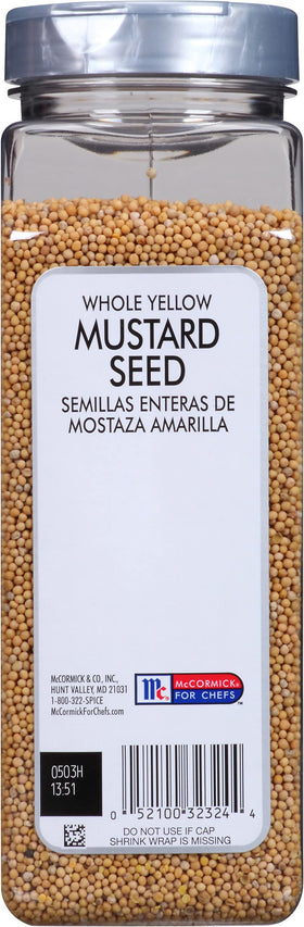Kosher allergen-free label on McCormick Culinary mustard seed packaging.