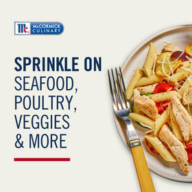 McCormick Culinary Lemon & Pepper seasoning enhances seafood dishes with brightness.