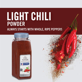 McCormick Culinary Light Chili Powder with dual lid enables precise seasoning control.