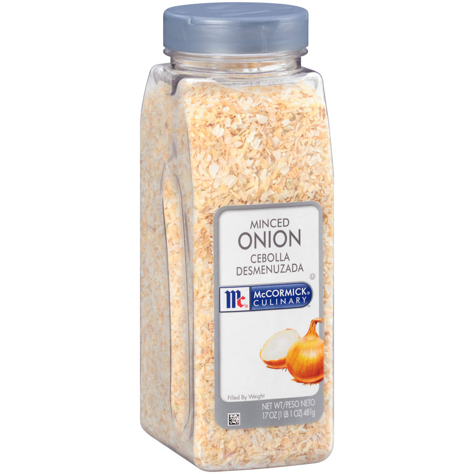 McCormick Culinary Minced Onion container offers ready flavor for quick prep.