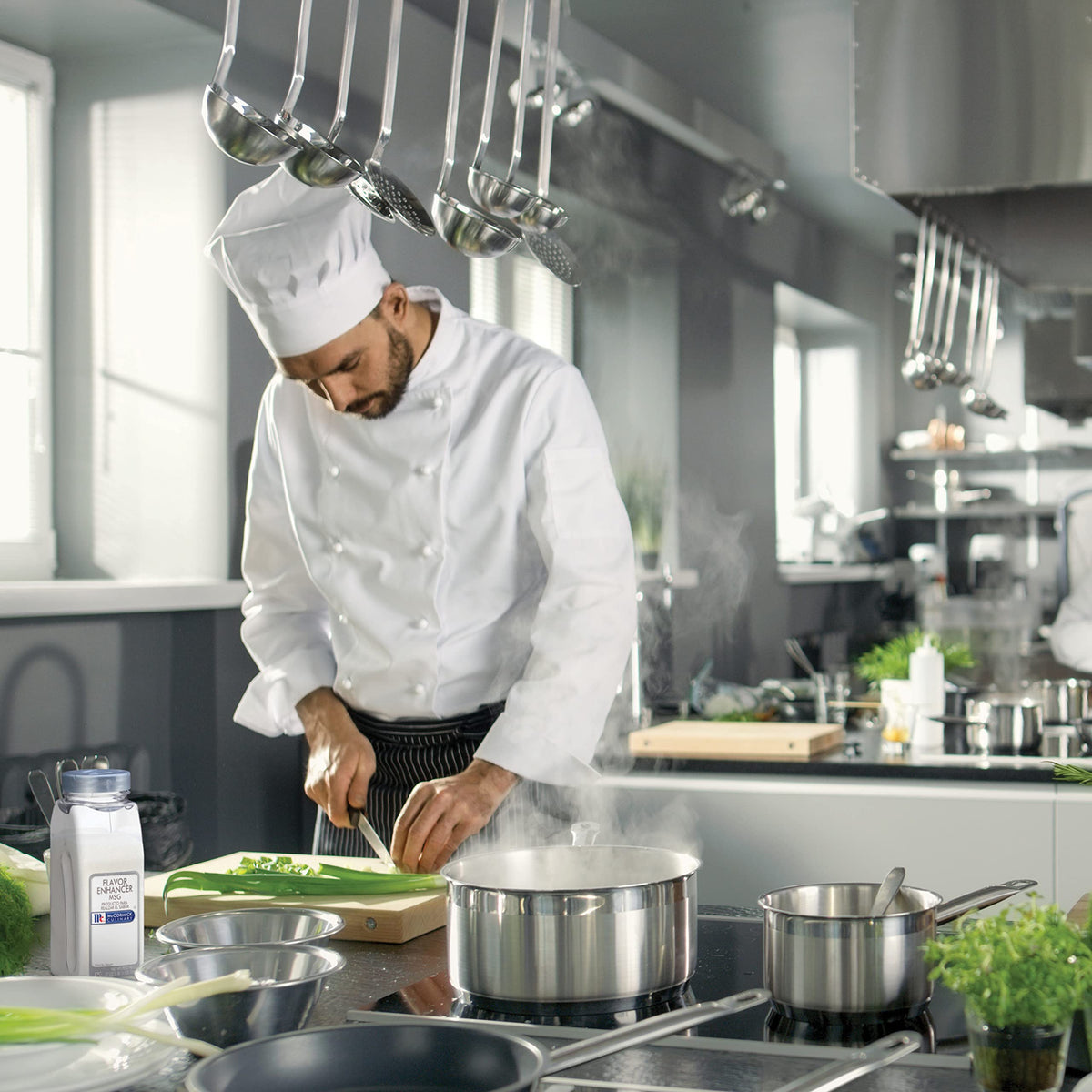 McCormick Culinary MSG powder appears as a fine, odorless white powder.
