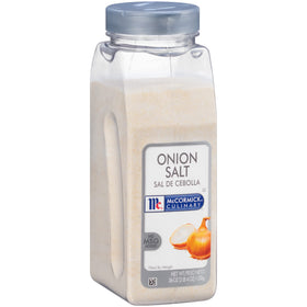 McCormick Culinary Onion Salt bottle close-up for ready-to-use flavor in kitchens.