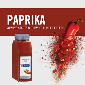McCormick Culinary Paprika being sprinkled as a garnish.
