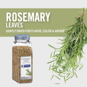 McCormick Culinary dried rosemary leaves poured from the jar for cooking and finishing dishes.