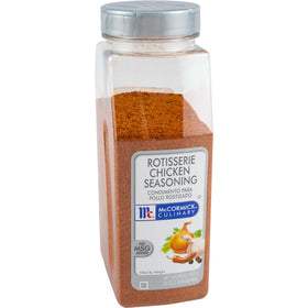 McCormick Culinary Rotisserie Chicken Seasoning bottle full for consistent, savory flavor.