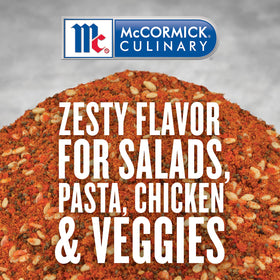 McCormick Culinary Salad Supreme sprinkled on burgers and vegetables for flavor.