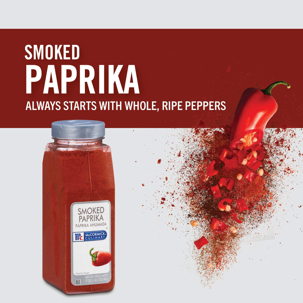 McCormick Culinary Smoked Paprika with pork illustrates vivid color and depth.