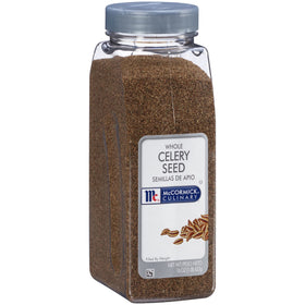 McCormick Culinary whole celery seed container enhances brines and dressings.