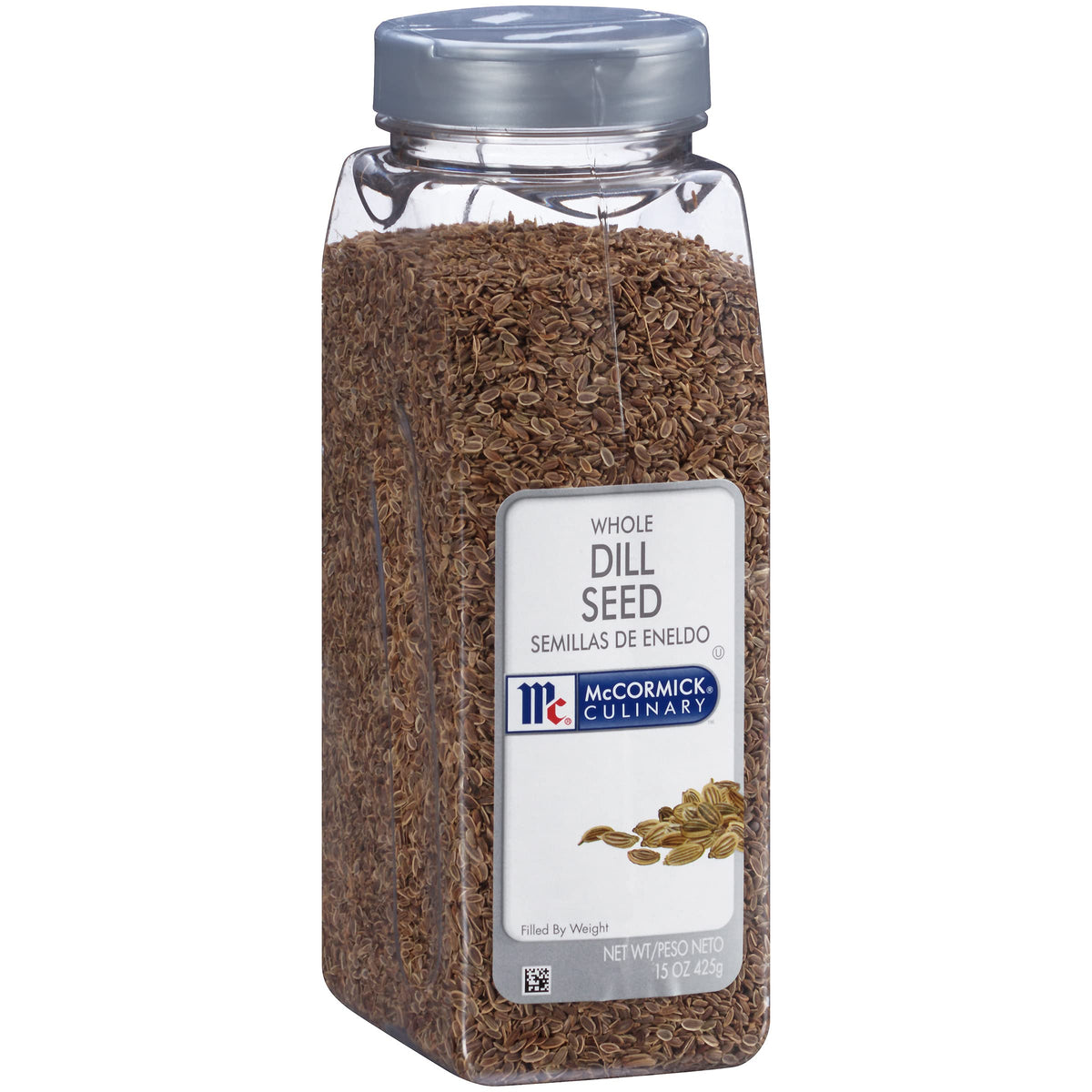 McCormick Culinary whole dill seeds jar close-up for vibrant salad flavor possibilities.