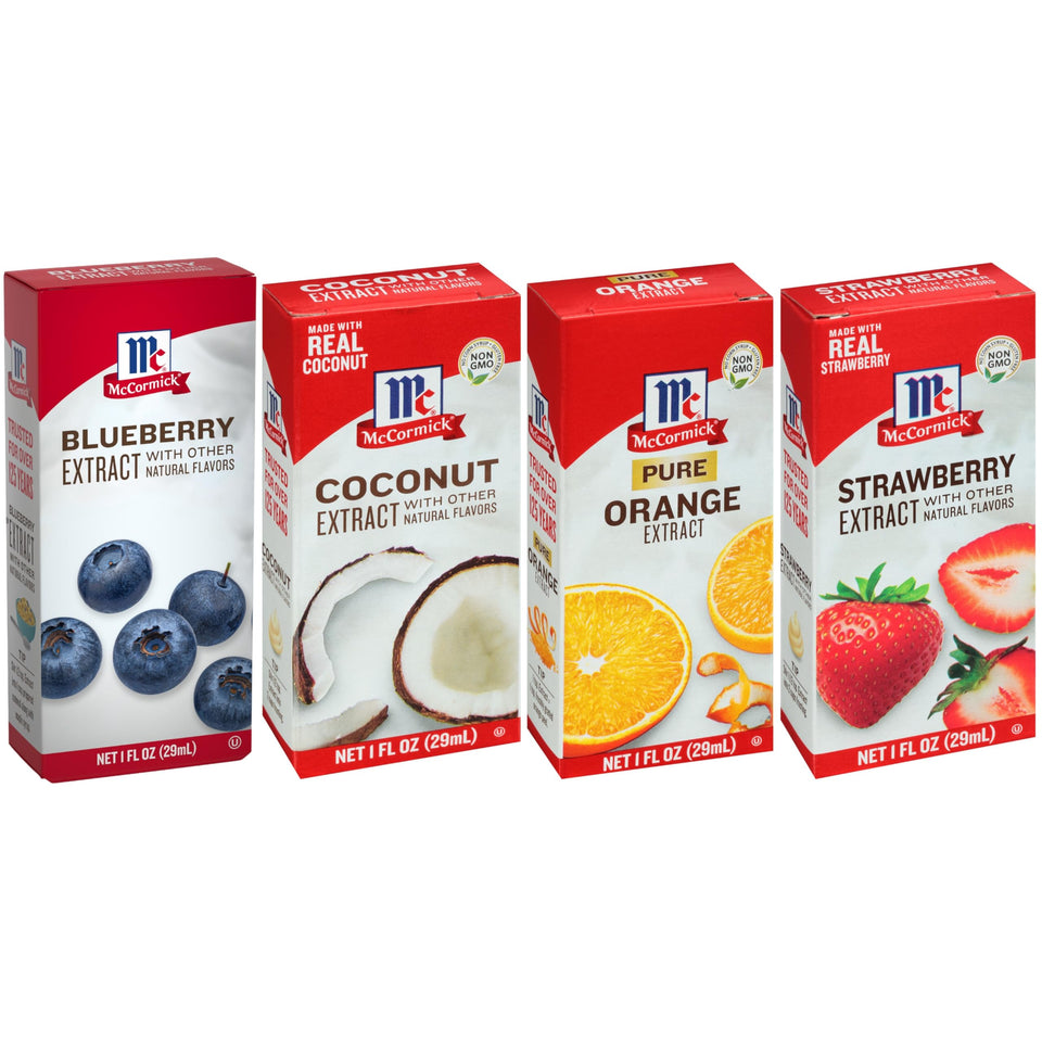 McCormick Fruity Extract Variety Pack front view boosts baking flavor in minutes.