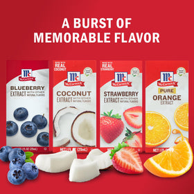 McCormick extracts lineup featuring four fruity flavors and natural accents.