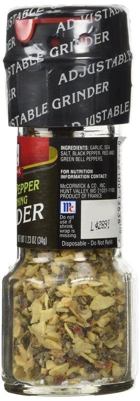 McCormick Garlic Pepper Seasoning being ground over an entrée
