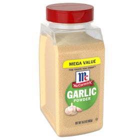 McCormick Garlic Powder bottle front ready to add bold aroma to meals.