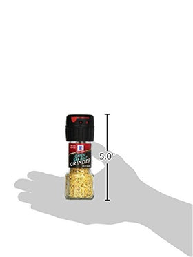 McCormick Garlic Sea Salt Grinder grinder head with adjustable dial for coarse to fine grind.
