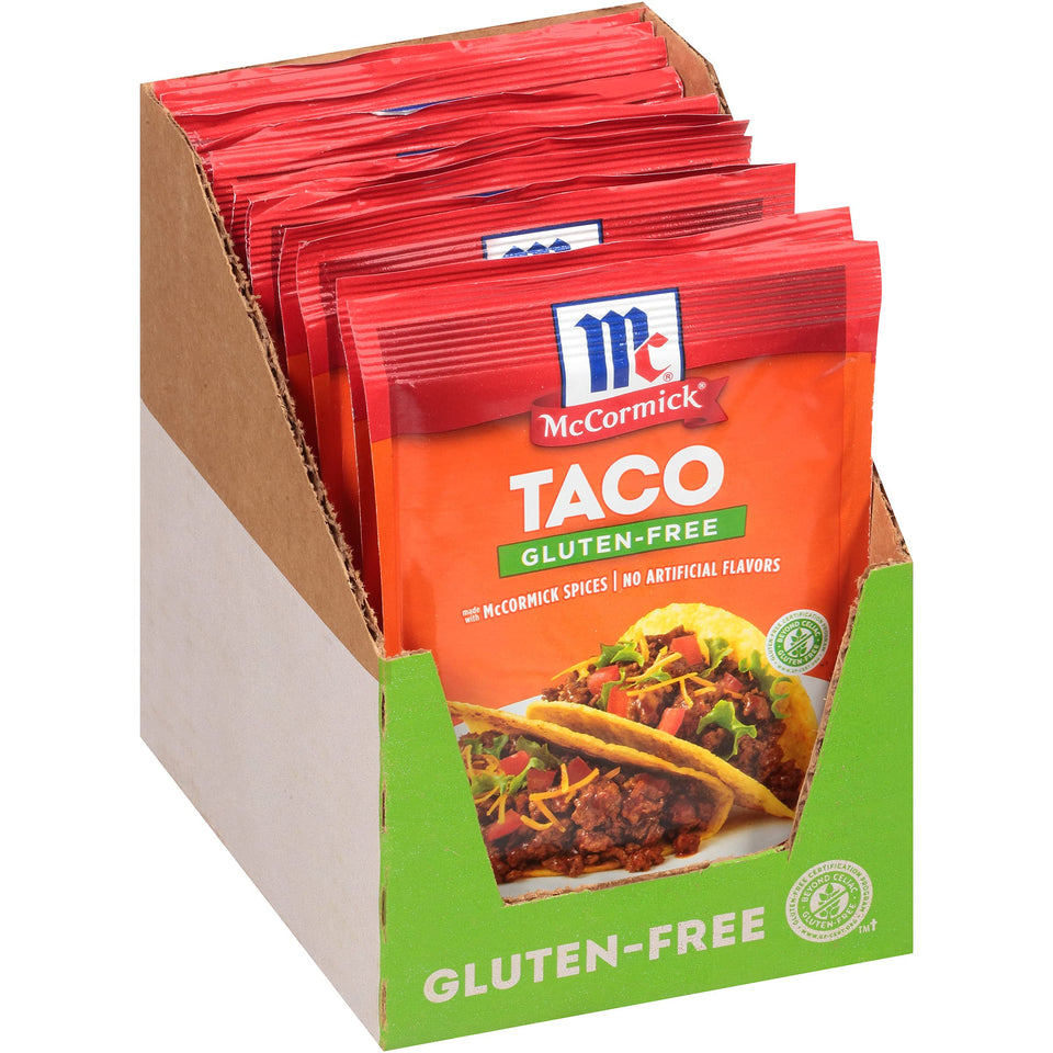 McCormick Gluten Free Taco Seasoning Mix pack provides quick flavor for meals.