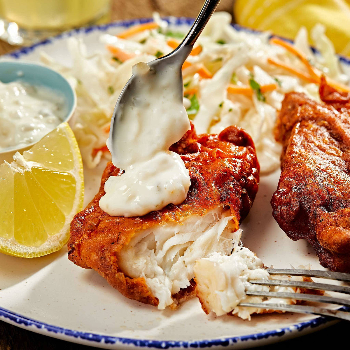 Cooked fish coated with McCormick mix delivers golden crunch and flavor