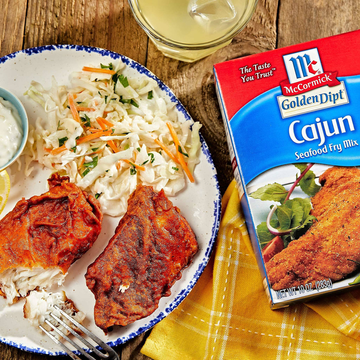 McCormick Golden Dipt Cajun Seafood Fry Mix pack front shows bulk purchase