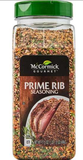 McCormick Gourmet Prime Rib Seasoning bottle ready to flavor roasts and steaks.