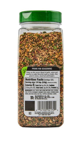 McCormick Gourmet Prime Rib Seasoning closeup highlighting garlic, onion, paprika aroma.