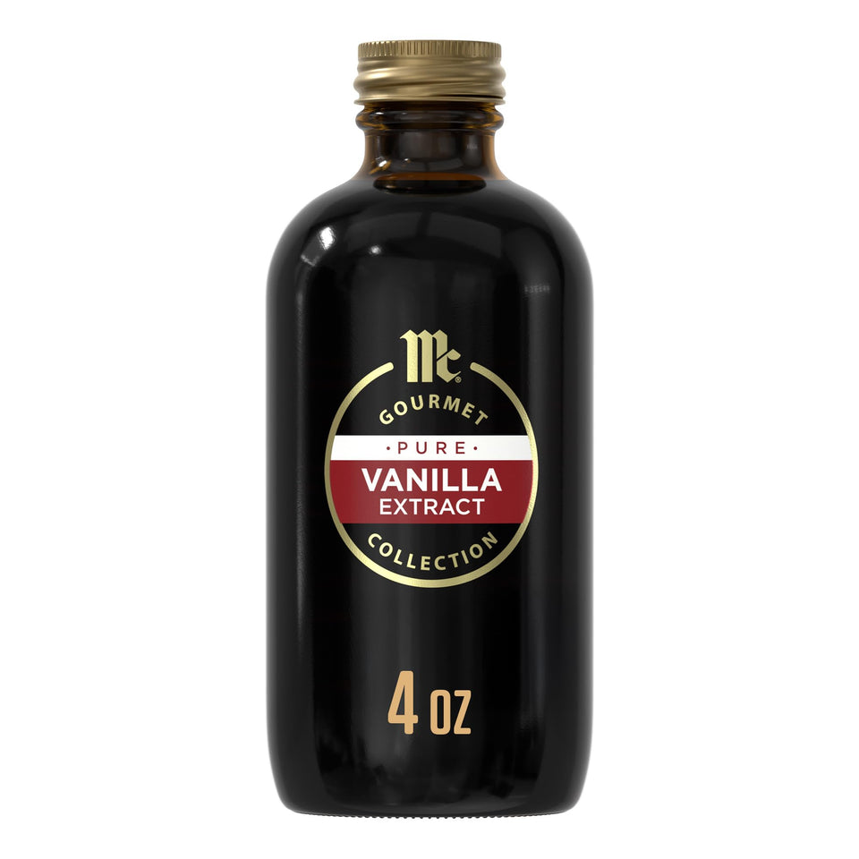 McCormick Gourmet Vanilla Extract bottle front with premium Madagascar vanilla aroma for baking