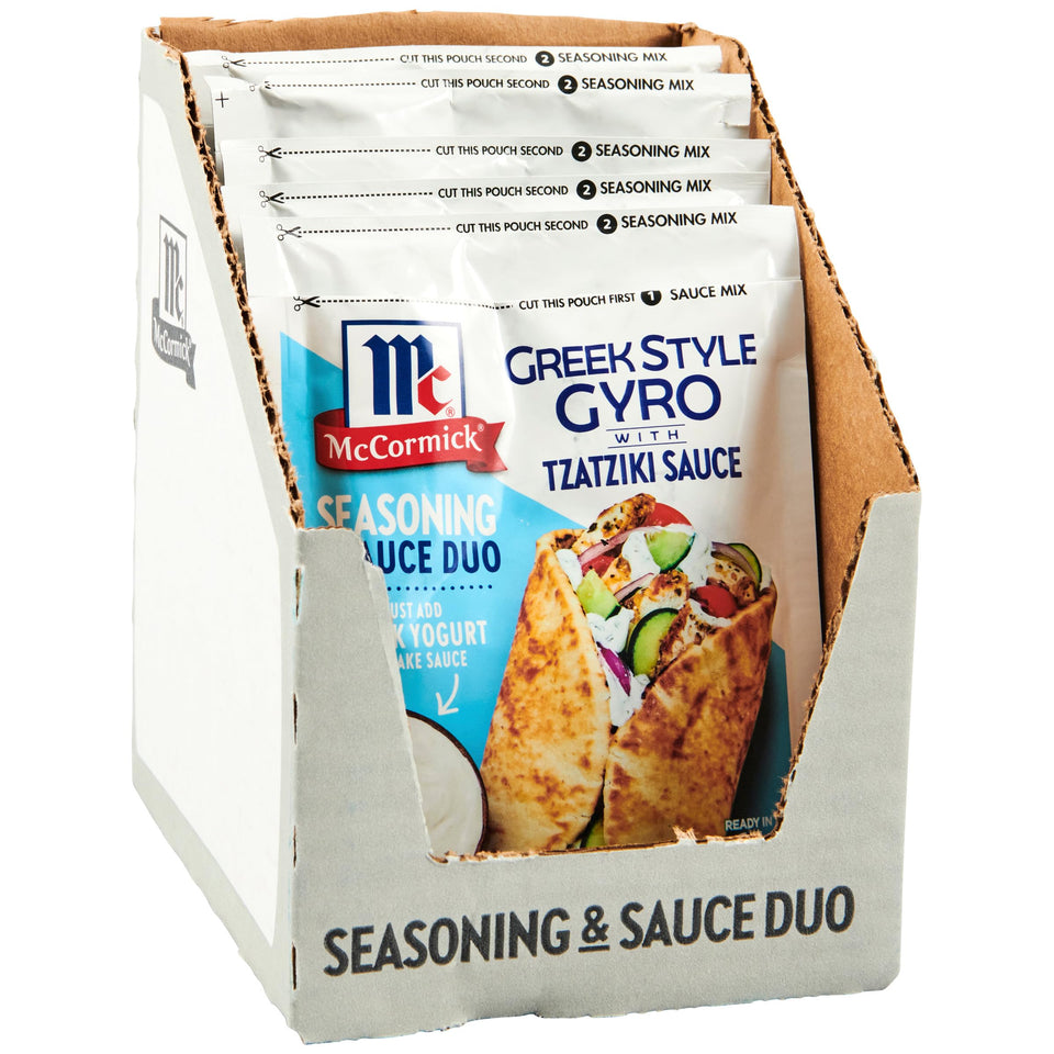 McCormick Greek Style Gyro Seasoning with Tzatziki mix for quick gyros.