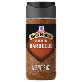 McCormick Grill Mates Barbecue Seasoning bottle front shows smoky flavor boost.