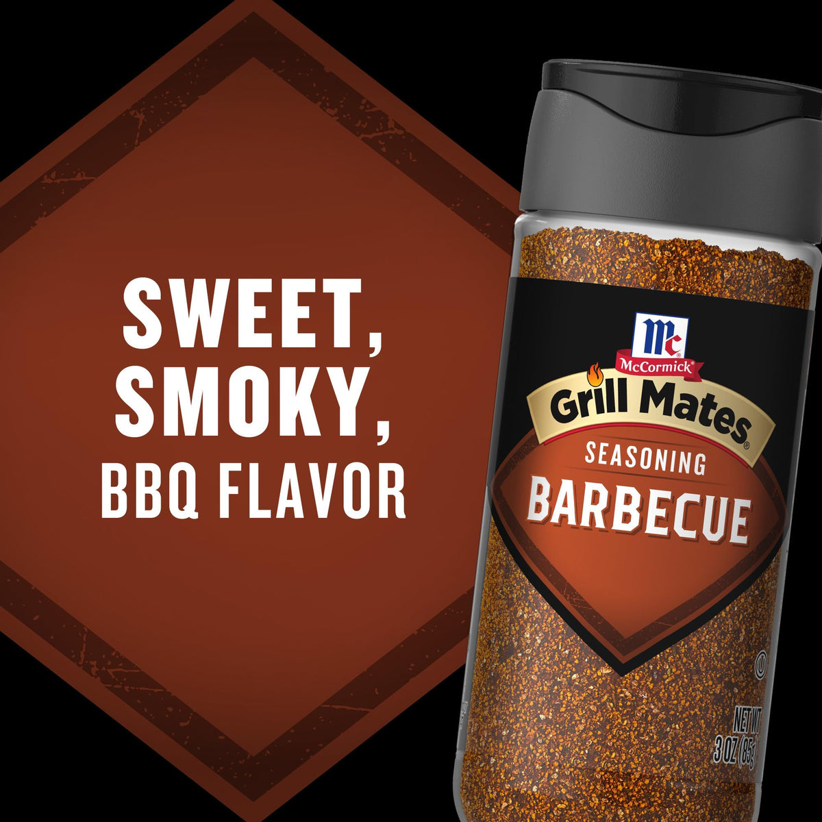 McCormick Grill Mates Barbecue Seasoning texture shows brown sugar and paprika notes.