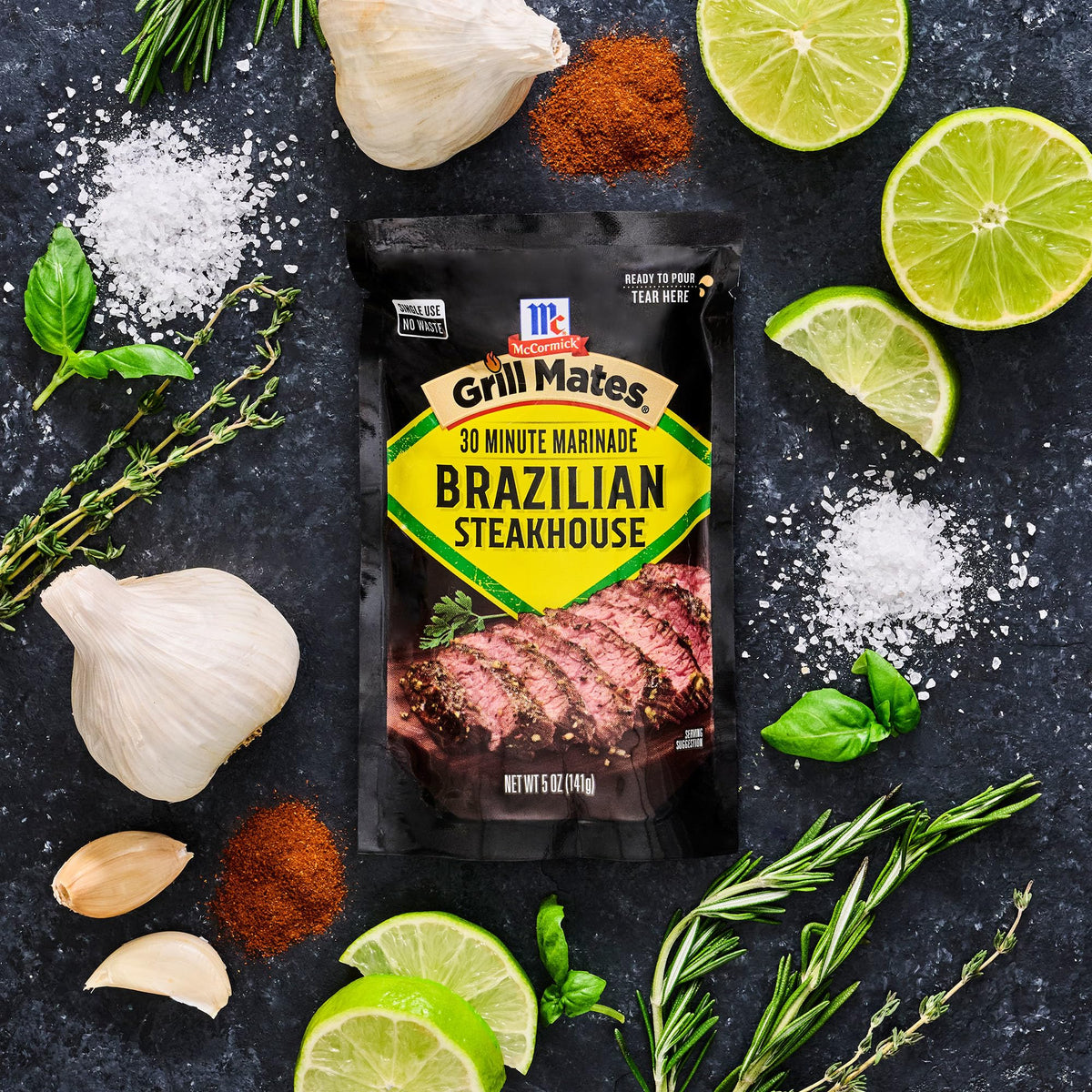 Family dinner with McCormick Grill Mates Brazilian Steakhouse grilled meat.
