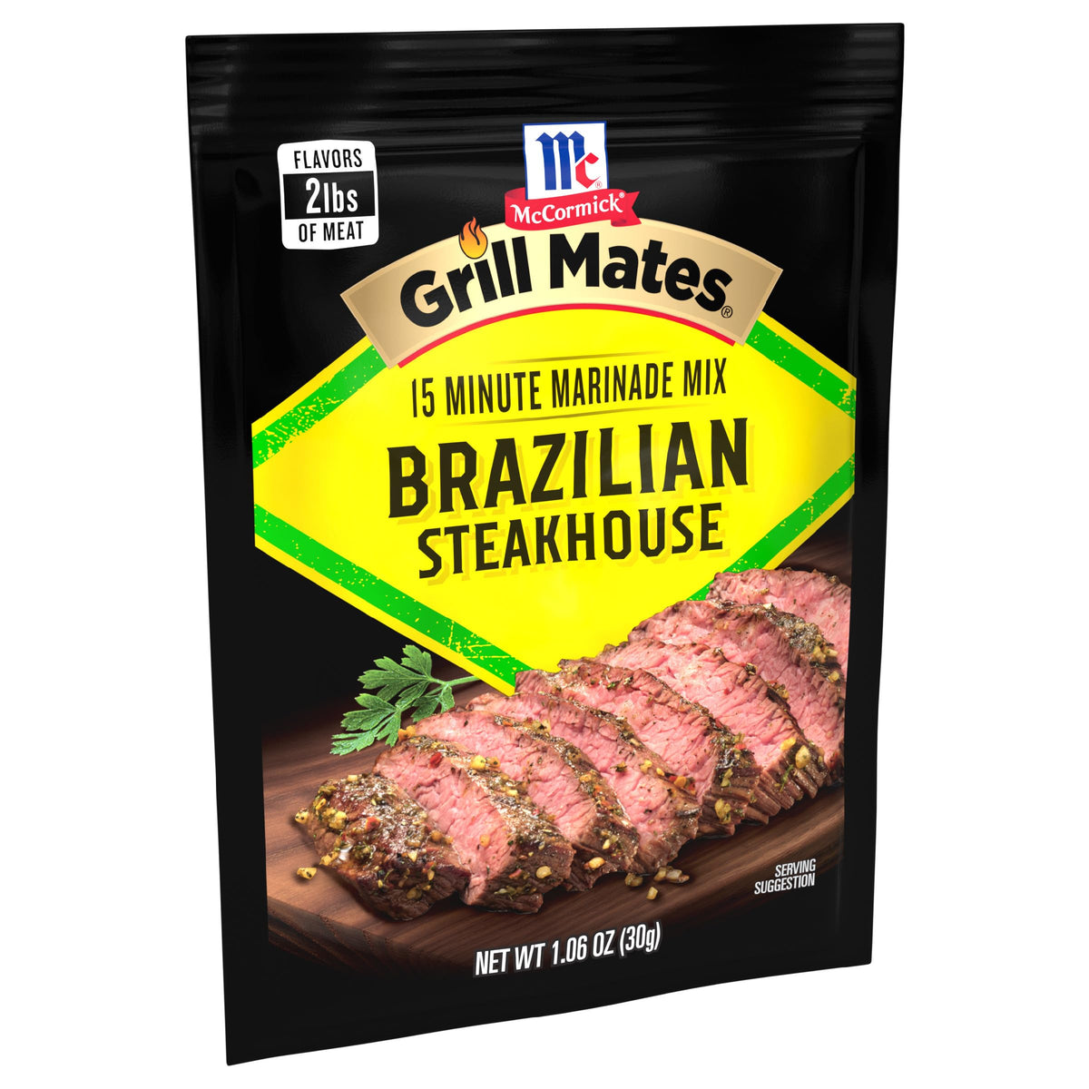 McCormick Grill Mates Brazilian Steakhouse Marinade Dry Blend delivers rich taste.