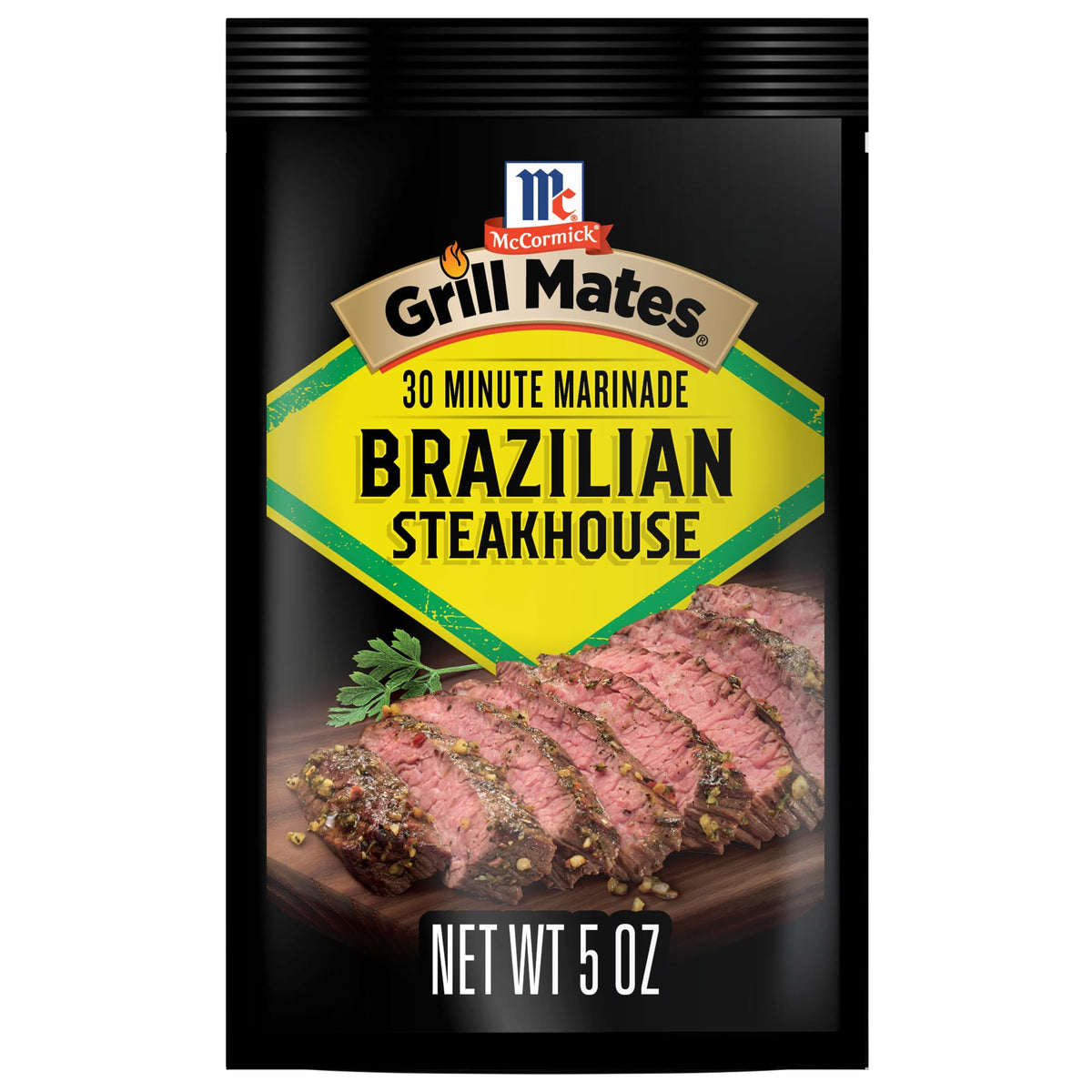 Beef on grill with McCormick Grill Mates Brazilian Steakhouse marinade.