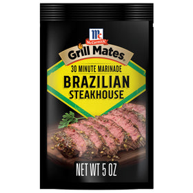 Beef on grill with McCormick Grill Mates Brazilian Steakhouse marinade.