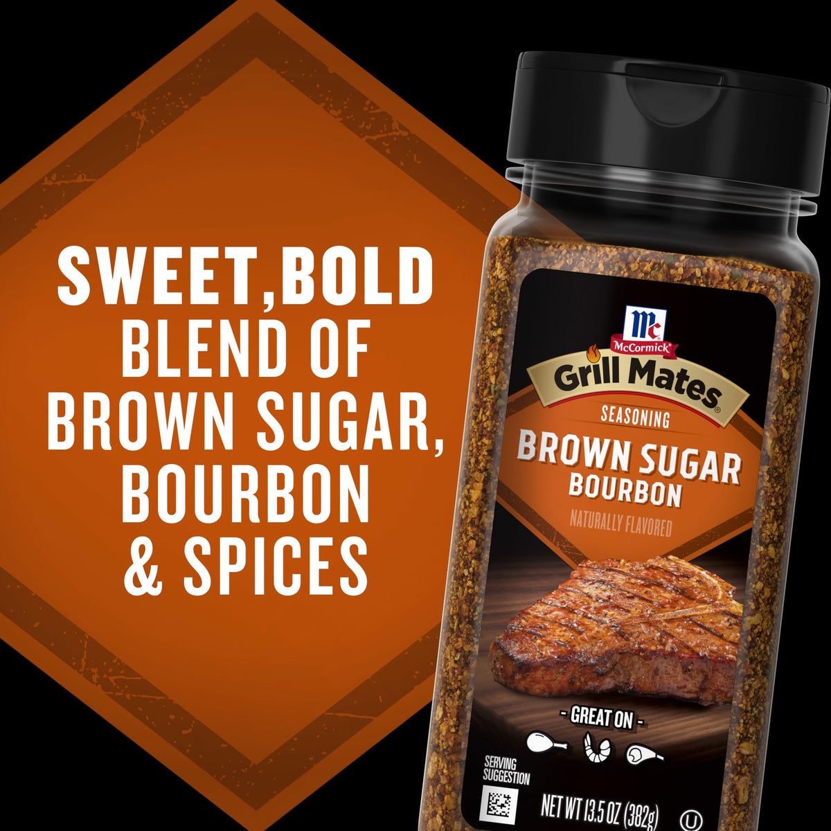 Plated grilled meats showcase McCormick Grill Mates Brown Sugar Bourbon flavor.