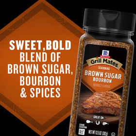 Plated grilled meats showcase McCormick Grill Mates Brown Sugar Bourbon flavor.