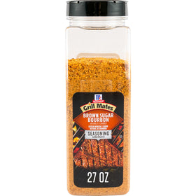 McCormick Grill Mates Brown Sugar Bourbon Seasoning jar ready to flavor steaks