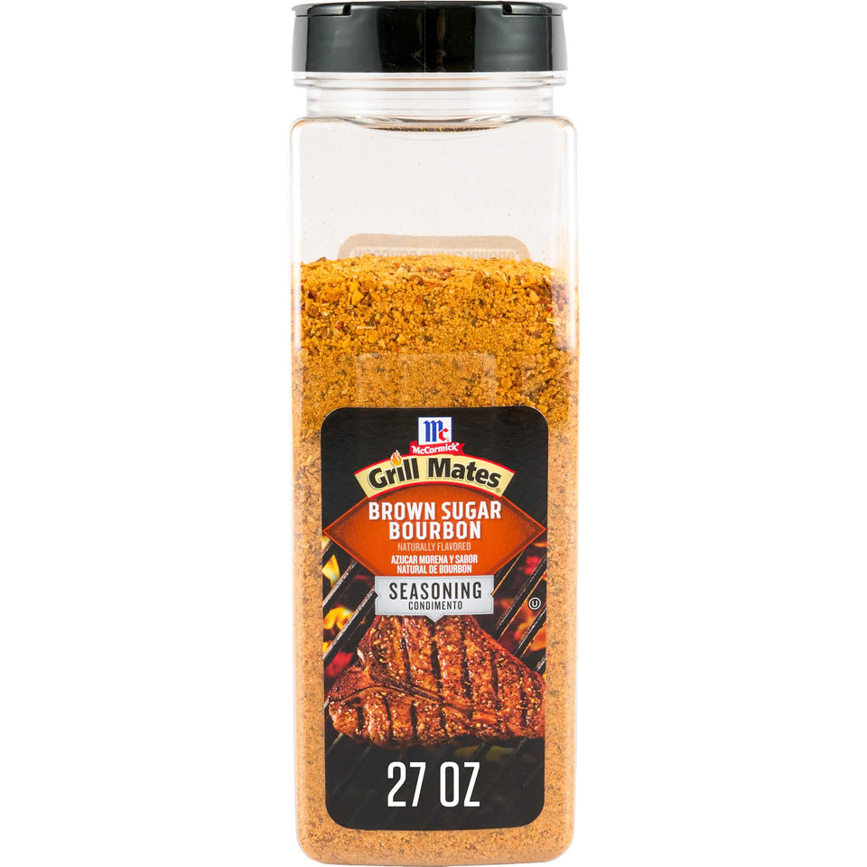 McCormick Grill Mates Brown Sugar Bourbon Seasoning jar ready to flavor steaks