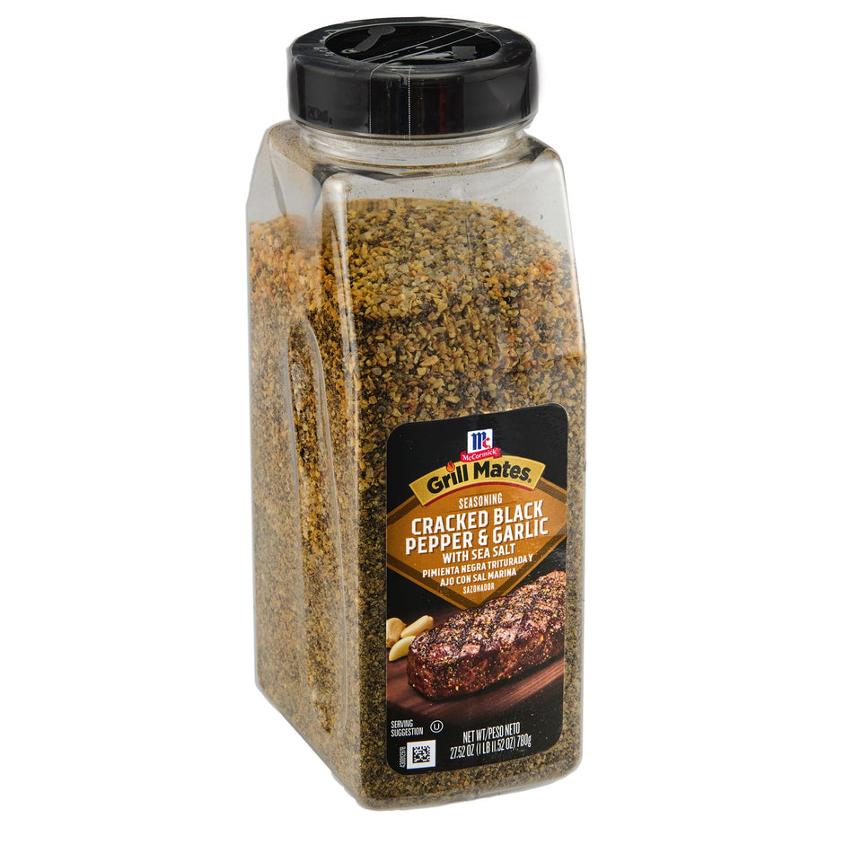 McCormick Grill Mates cracked black pepper-sea salt coats meats with a bold, flavorful crust.