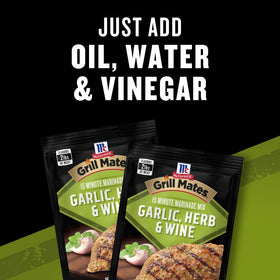 McCormick Grill Mates marinade on seafood skewers with garlic and wine notes.