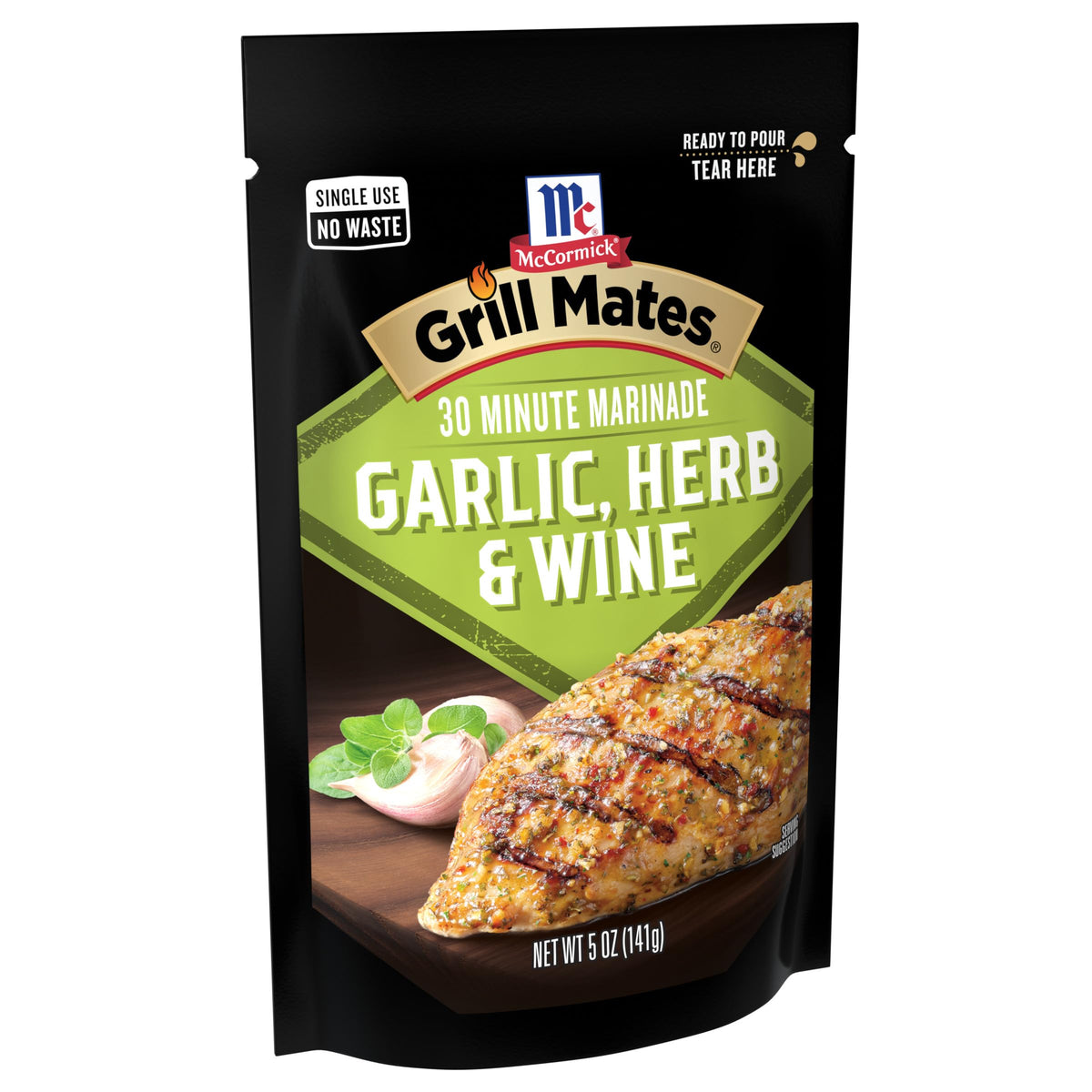 McCormick Grill Mates pour-over marinade over meat for quick flavor