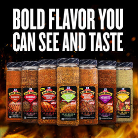 Seasoning in use on a burger patty for flavorful grilling