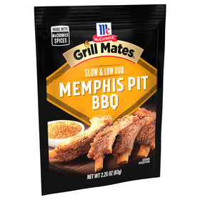 Memphis Pit Rub on pork ribs for smoky, balanced flavor.