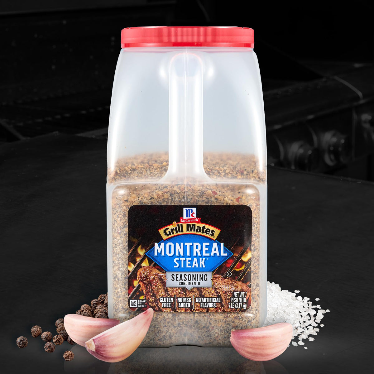 McCormick Grill Mates Montreal Steak Seasoning 7lb container ready for service