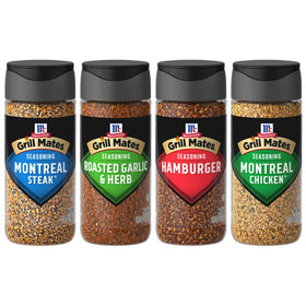 McCormick Grill Mates Montreal Steak Seasoning bottle adds bold flavor to grilled steaks.