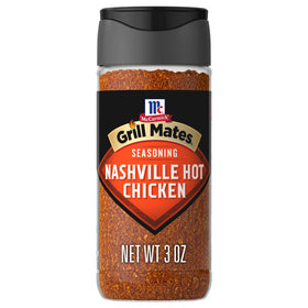 McCormick Grill Mates Nashville Hot seasoning bottle delivering bold heat for grilled chicken.
