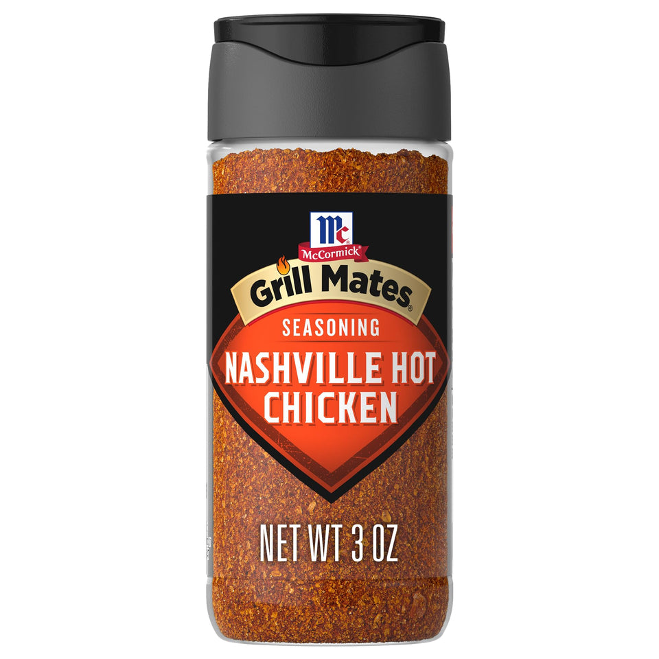 McCormick Grill Mates Nashville Hot seasoning bottle delivering bold heat for grilled chicken.