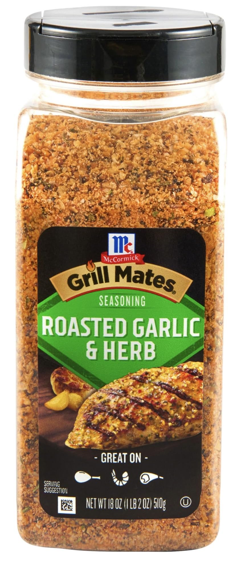 McCormick Grill Mates Roasted Garlic and Herb seasoning bottle for bold grilling flavors
