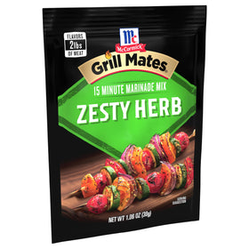 McCormick Grill Mates Zesty Herb Marinade packaging on the shelf.