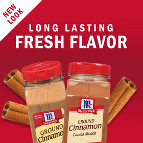 McCormick Ground Cinnamon powder pouring into batter for cookies